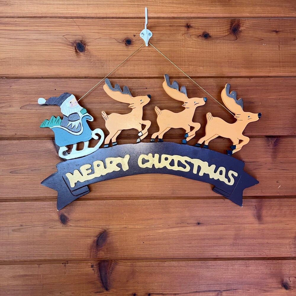 Merry Christmas Hanging Wall Decor Santa and Reindeer